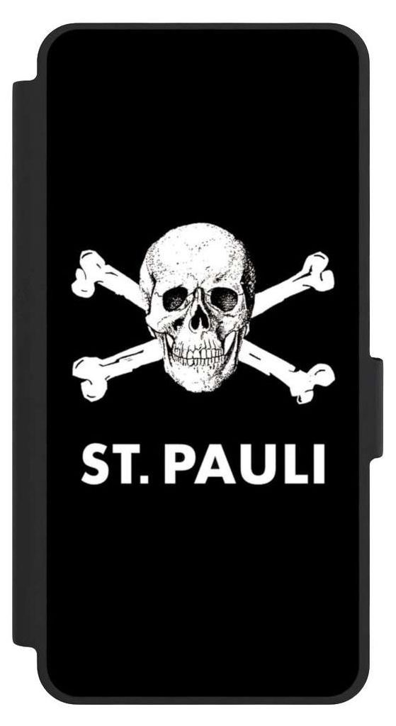 NIVOCASE Klapphülle für Samsung Galaxy S26 Handyhülle aus Kunst Leder NIVOflip schwarz FC St. Pauli Offizielles Lizenzprodukt Totenkopf