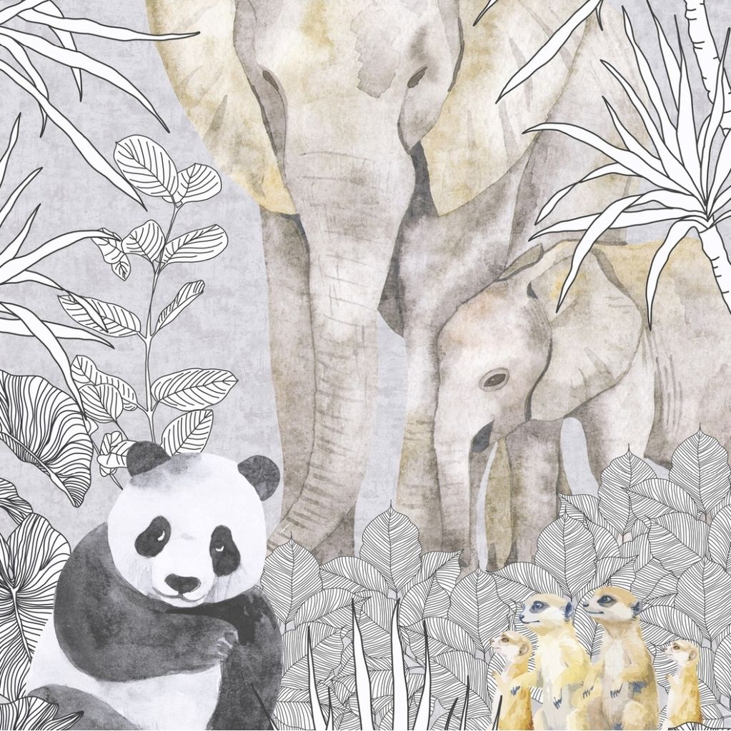 Fototapete Tiere M1-No.11874 | Vliestapete Savanne | Beige | Grau | Kinderzimmer | Wohnzimmer