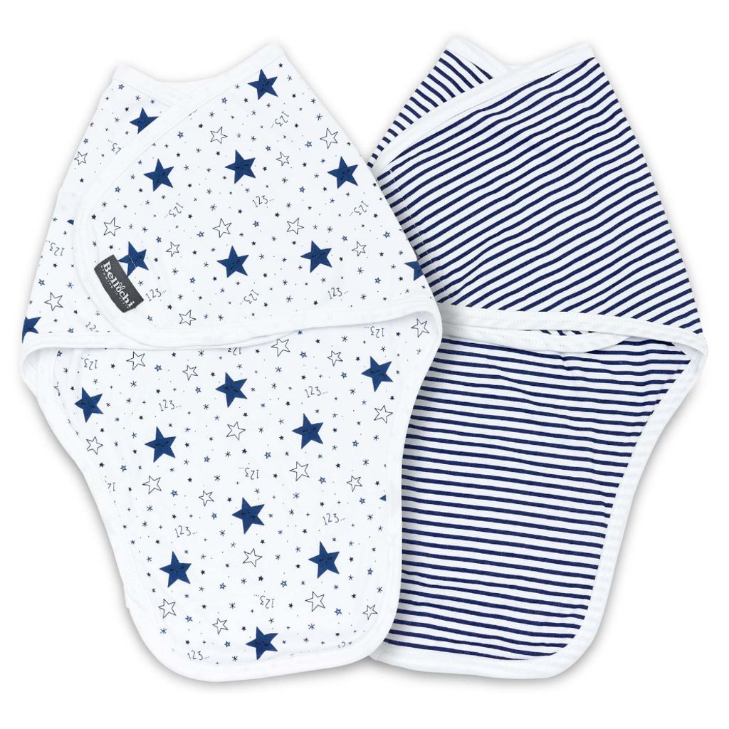 Bellochi Swaddle Me Pucksack Baby 0-3 Monate - 2er Set Pucktuch Baby 0-3 Monate - Weiche und Zarte 100% Baumwolle - Blau MIMI blue