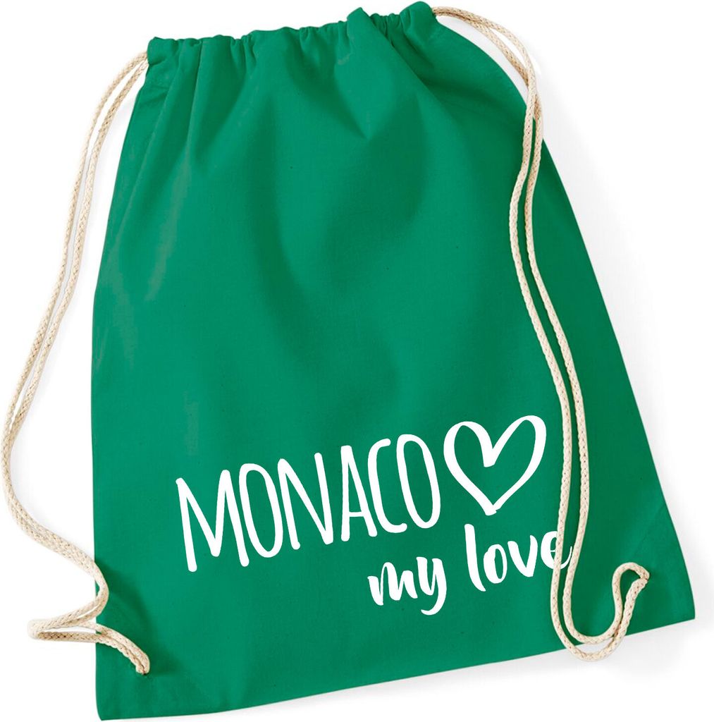 Huuraa Turnbeutel Monaco my love 12 Liter Kelly Green Baumwolle Rucksack Geschenkidee