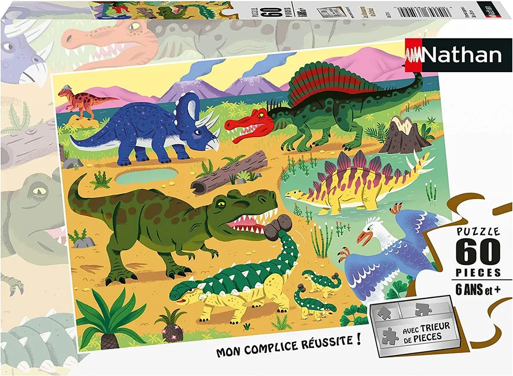 Puzzle 60 pièces Dinosaures à la craie - Finition mate et durable