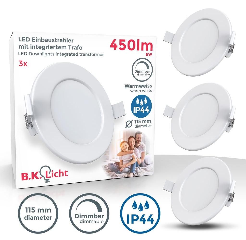 3 x B.K.Licht LED Einbaupanel Leuchte Weiß rund Ø11,5cm Produktbild 