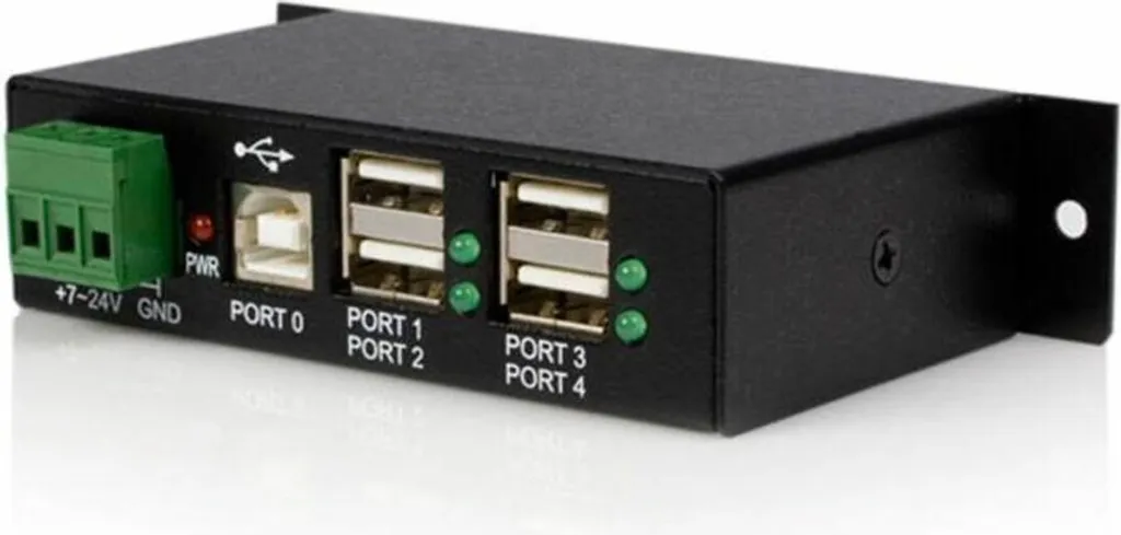 Concentrateur USB 2.0 Industriel à 4 Ports avec Fixation Rail DIN Métal