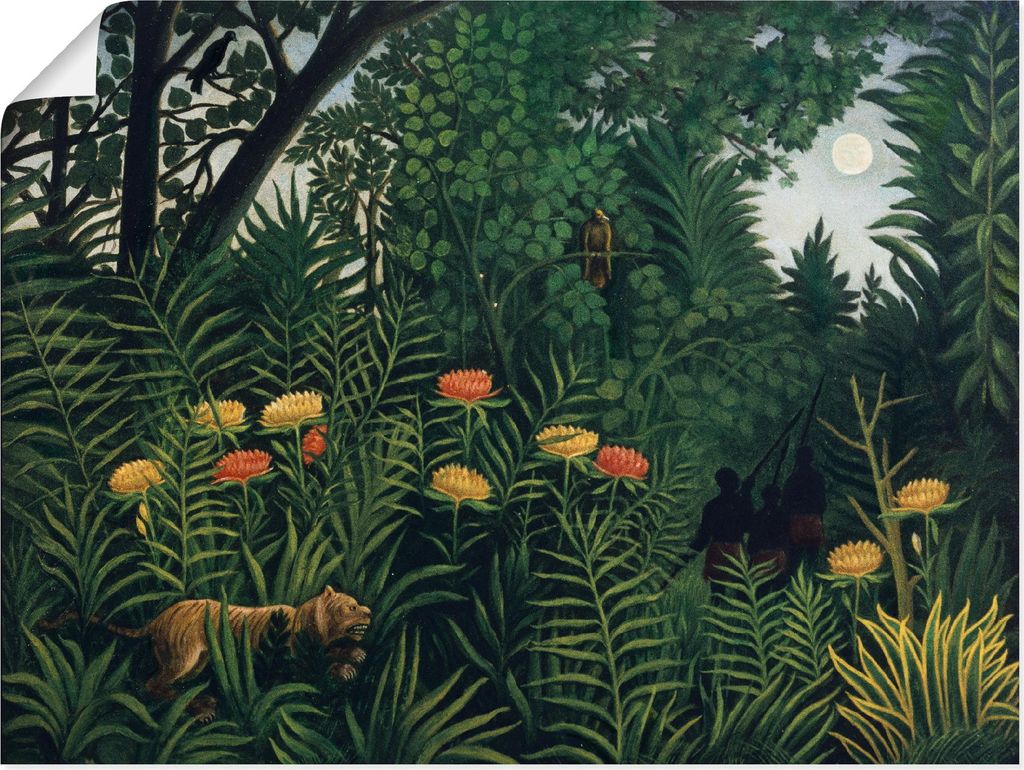 ARTland Poster Urwald mit Tiger und Jägern. Um 1907. Größe: 60x45 cm