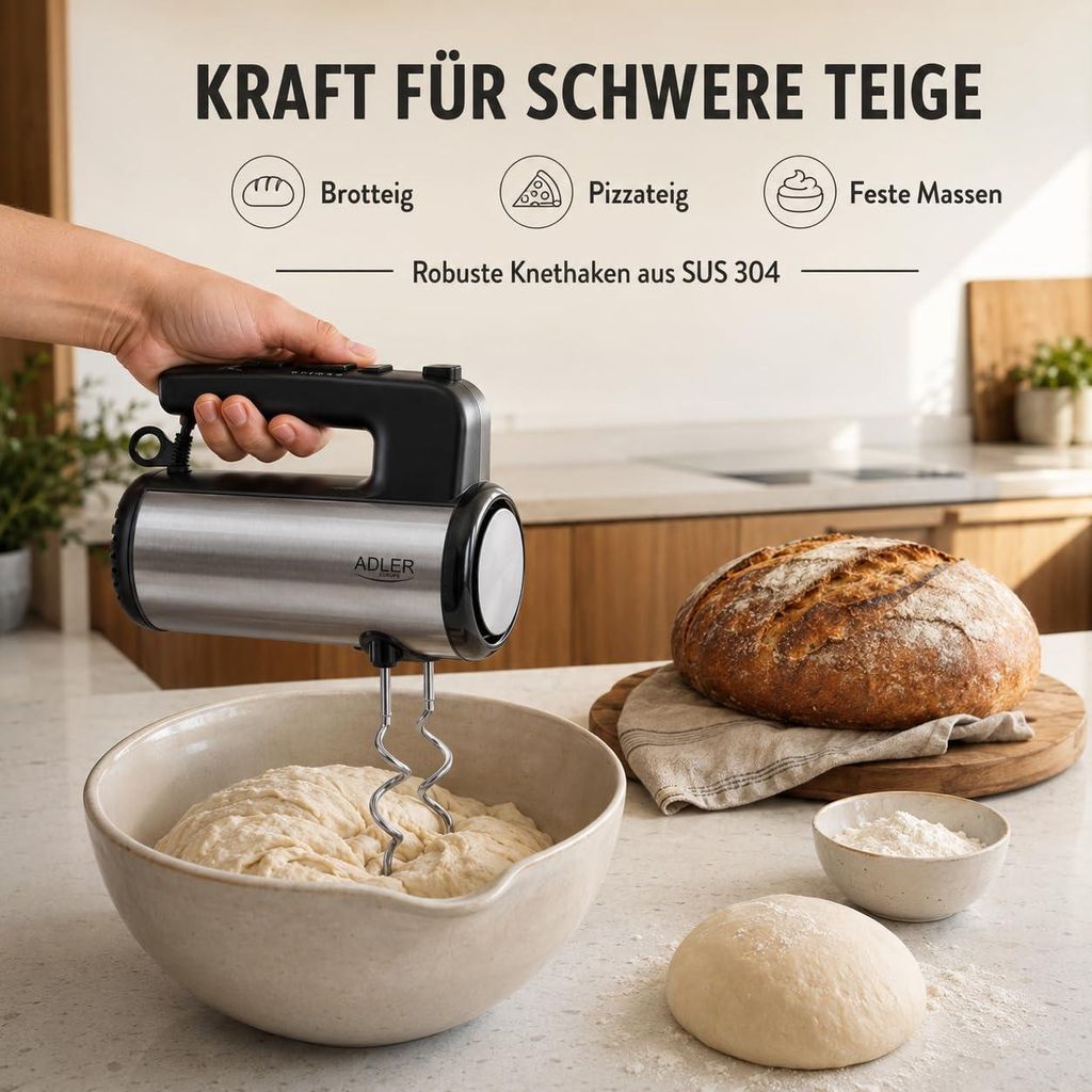 ADLER EUROPE Handmixer 900W - 5 Stufen, Turbo