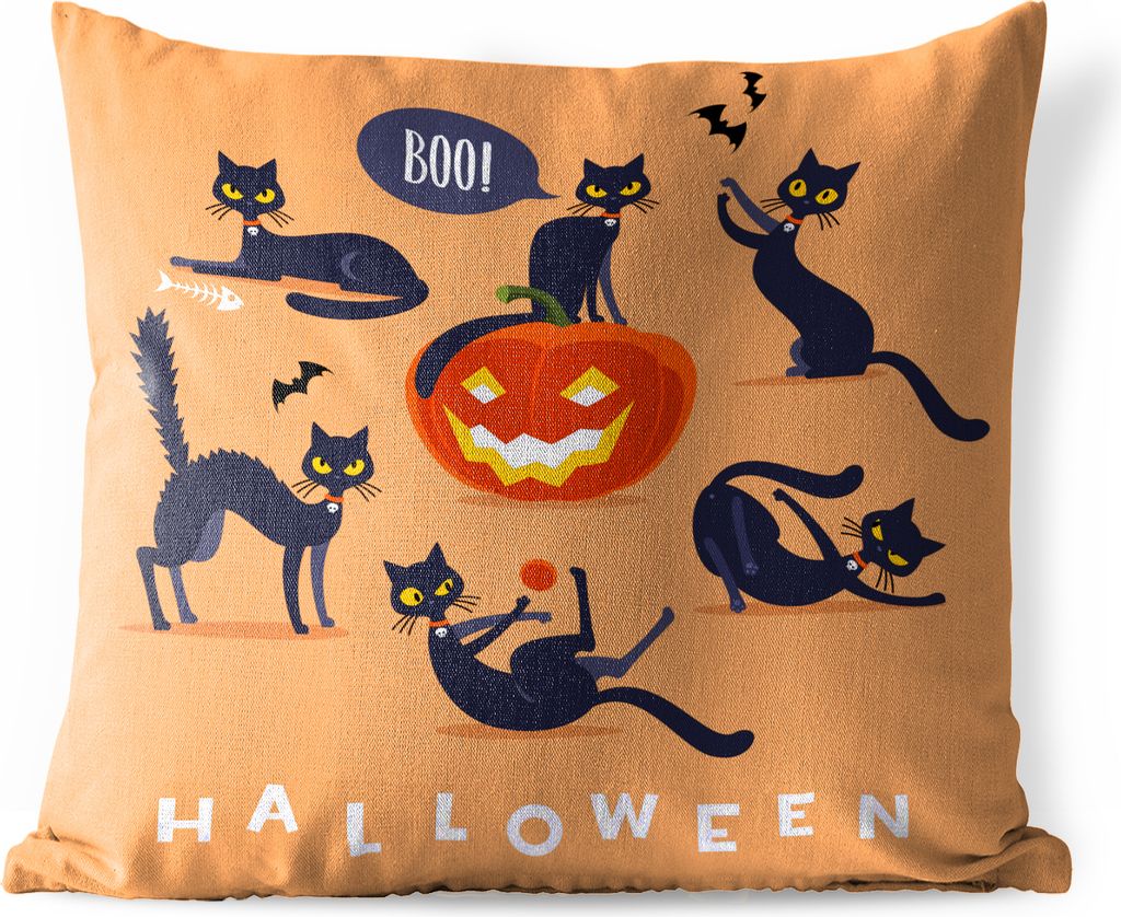 MuchoWow Outdoor Kissen - Verschiedene schwarze Katzen als Symbol für Halloween in einer Illustration - 40x40 cm - Wetterfest - Lounge Kissen - ...