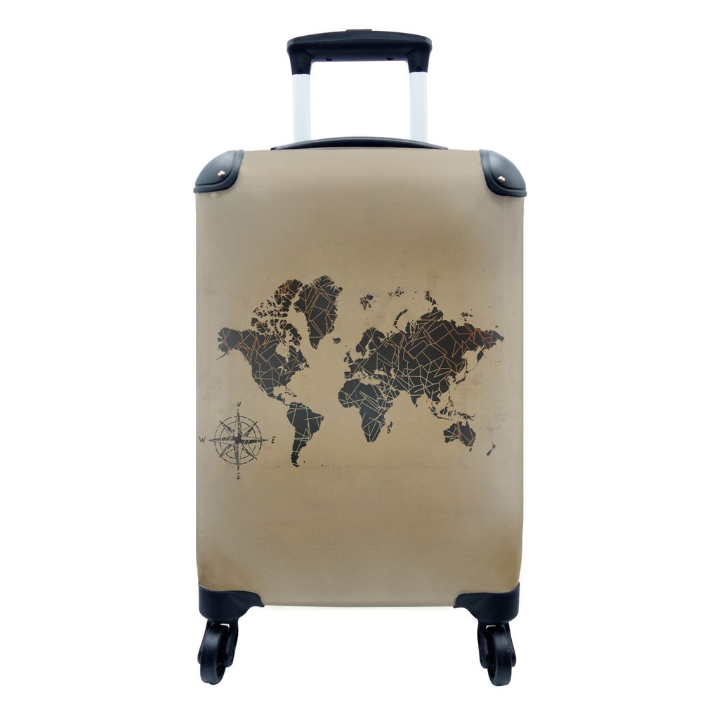 MuchoWow Koffer Handgepäck Trolley Rollkoffer Kleine Reisekoffer mit 4 Rollen - Weltkarte - Vintage - Kompass - Cabin Size < 55x40x23 cm & 55x40...