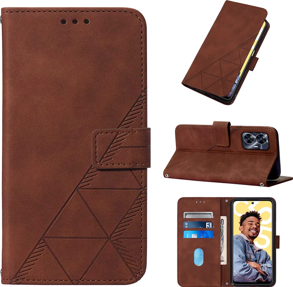 Custodia Professionale Realme C55: Portafoglio in Pelle con Goffratura