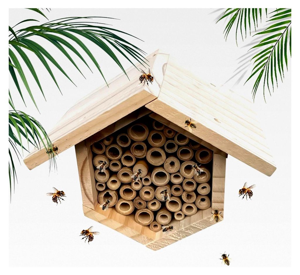 Bienenhaus, sechseckiger Bienenstock aus Holz mit Röhren, handgefertigt für Höfe, Veranden, Rasen, Innenhöfe, Balkone, Terrassen, Zäune und Ba...