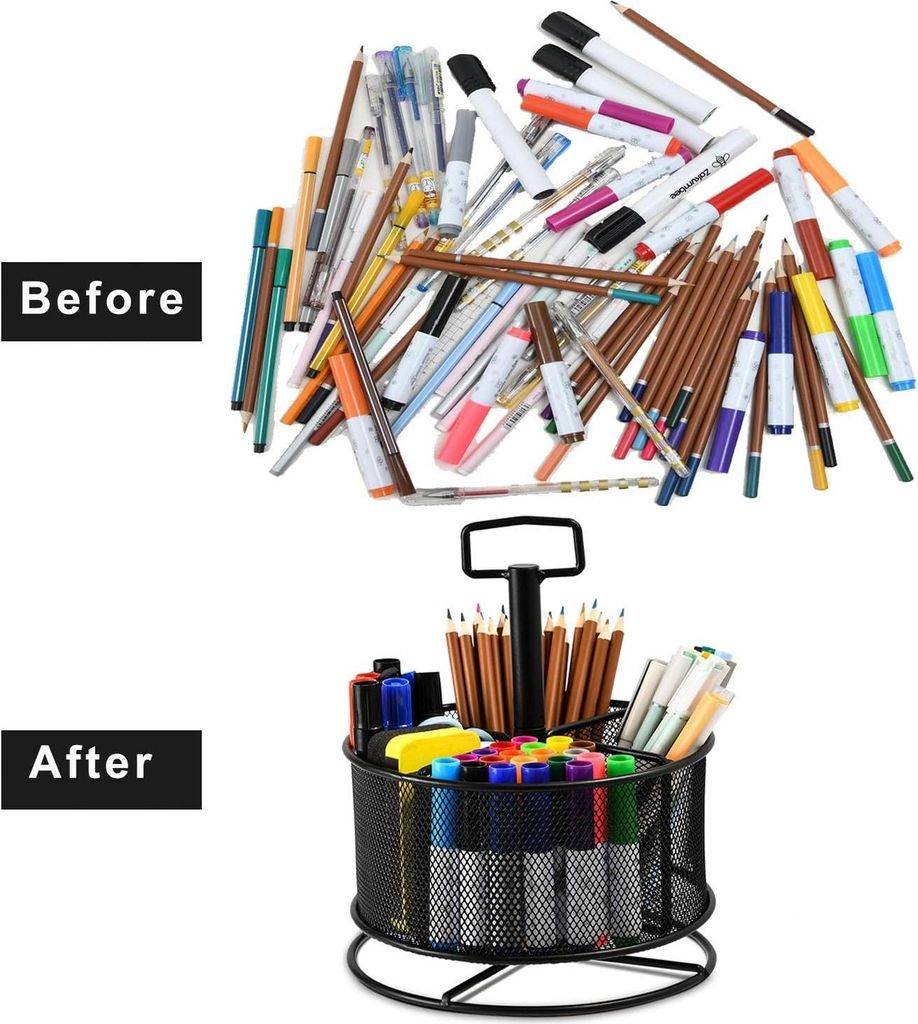 Büro Organizer360 Rotierender Multifunktionaler Stifthalter - 4 Fächer - Schreibtisch Stationärer Organizer - Home Office Caddy Regal (Schwarz)