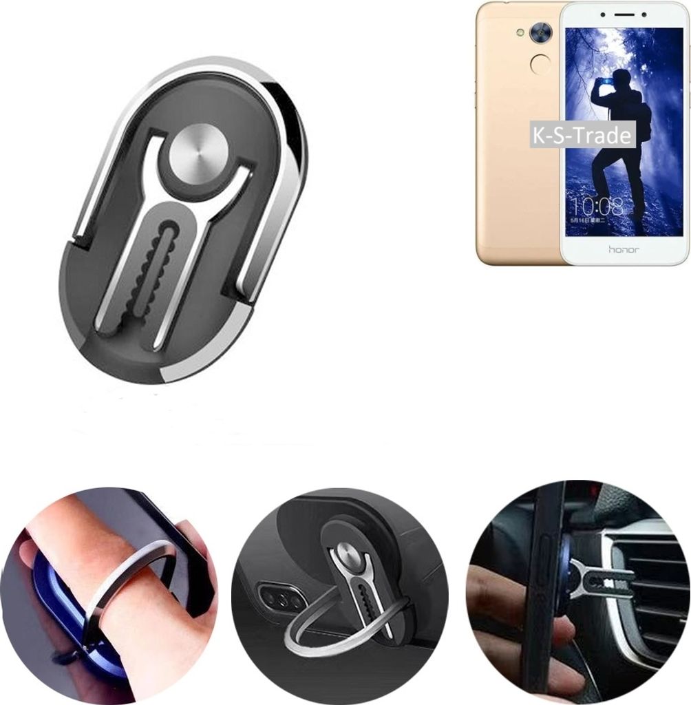 K-S-Trade 3in1 Smartphone-Ring Handy-Ring kompatibel mit Huawei Honor 6A Fingerhalterung Handyring Tischständer Lüftungsgitter-Halterung Tisch