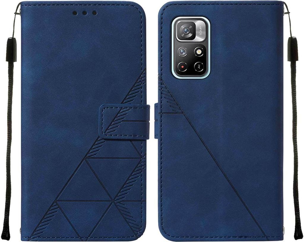 Xiaomi Poco M4 Pro 5G Hülle, Schlank Prägung Flip Leder Kartenfächer Schutzhülle mit Ständer für Xiaomi Poco M4 Pro 5G Blau