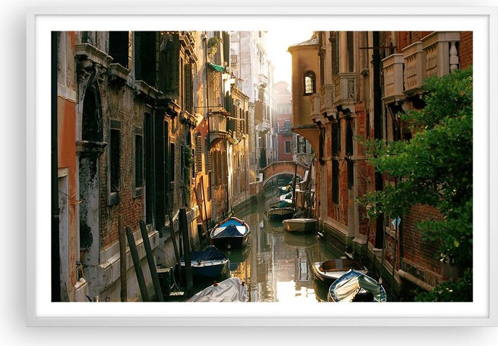 Gerahmtes Poster - Weißer Rahmen - Venedig Brücke Wasser Haus - 91,5x61 cm - Wand Bild - Wanddeko - Wandbilder - Wandposter - Bilderrahmen - Bild...