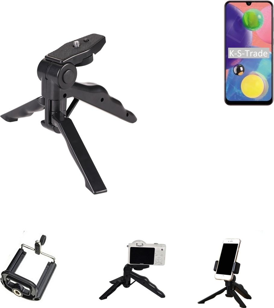 K-S-Trade Stativ Tisch-Ständer Dreibein Handy-Stativ Ständer kompatibel mit Samsung Galaxy A70s Mini-Stativ Smartphone Tripod Handy-Stativ aus