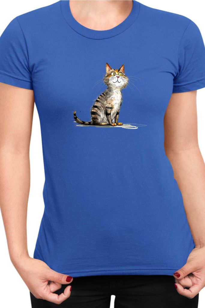 Damen T-Shirt Funny Cats Breeds Cyprus Cat, Lady 2XL / Blau