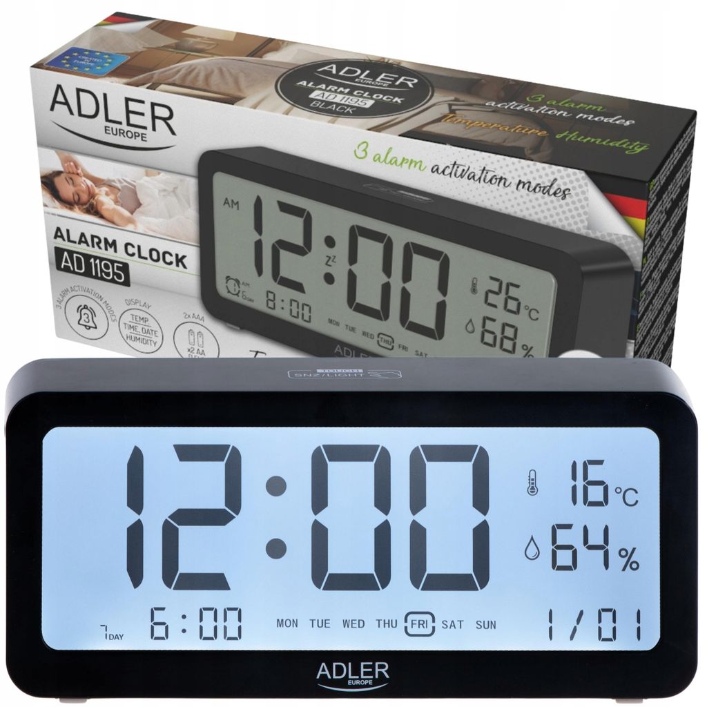 Adler | Alarm Clock | AD 1195b | Alarm function | Black
