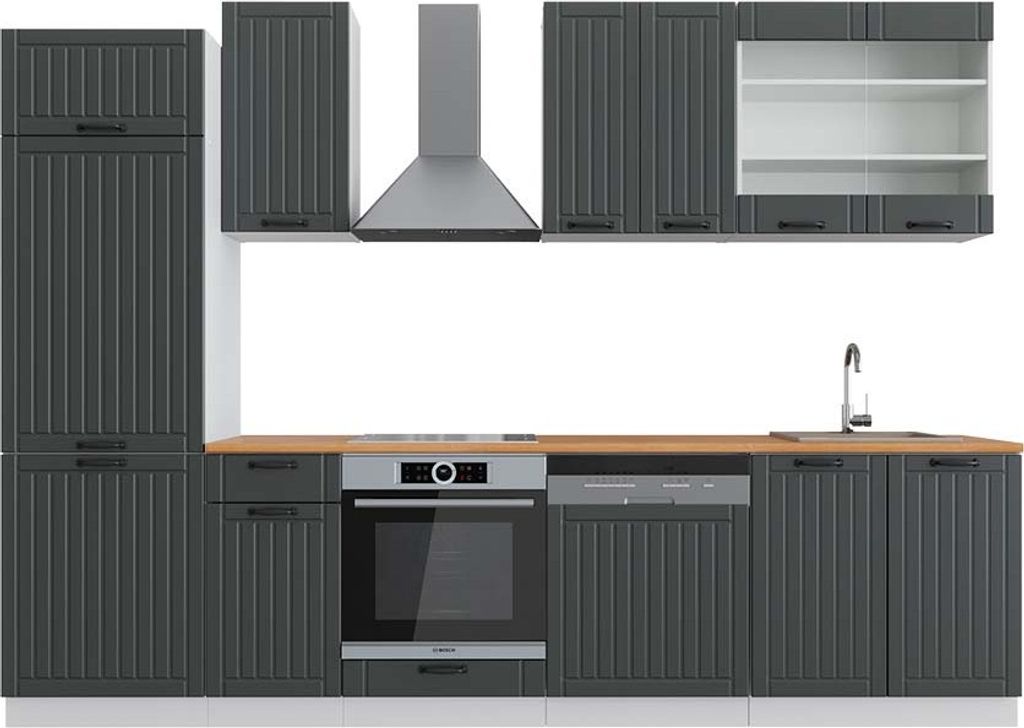 Küchenzeile Vicco Fame-Line Anthrazit Landhaus/Weiß 300 cm , AP Eiche, Model 42402