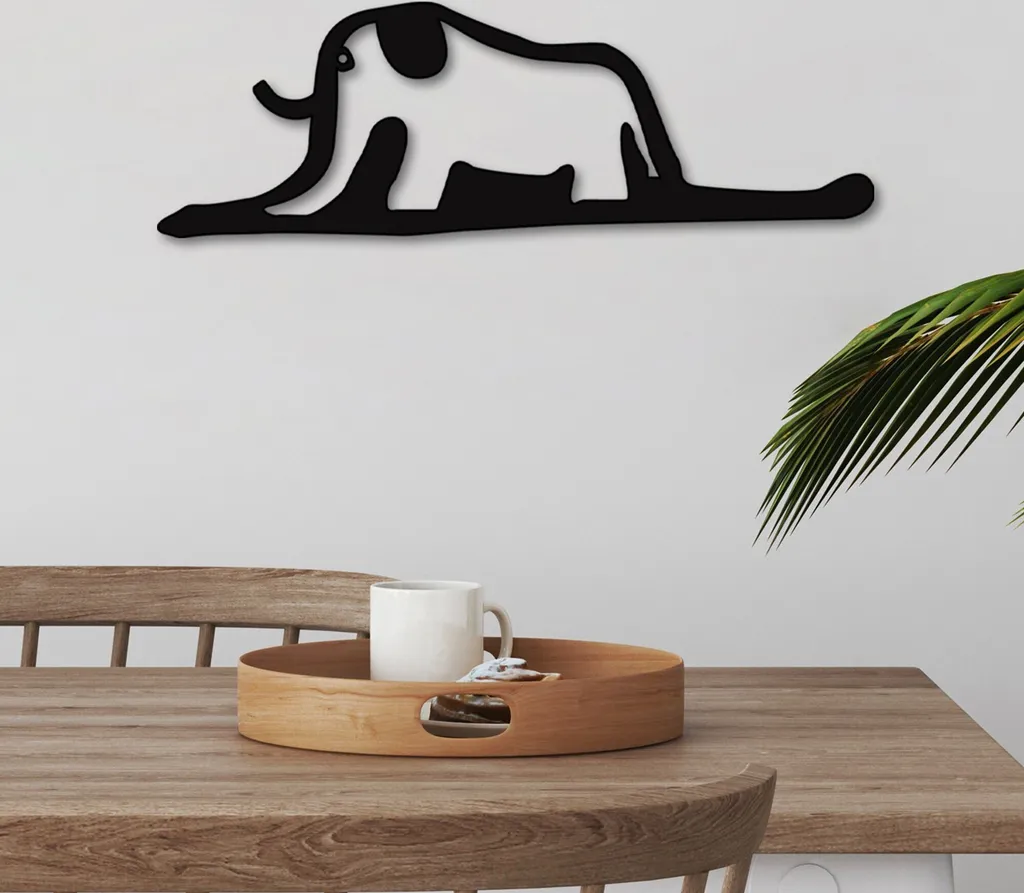 Tableau Mural en Métal Silhouette Éléphant Noir Wallity 63x21 cm