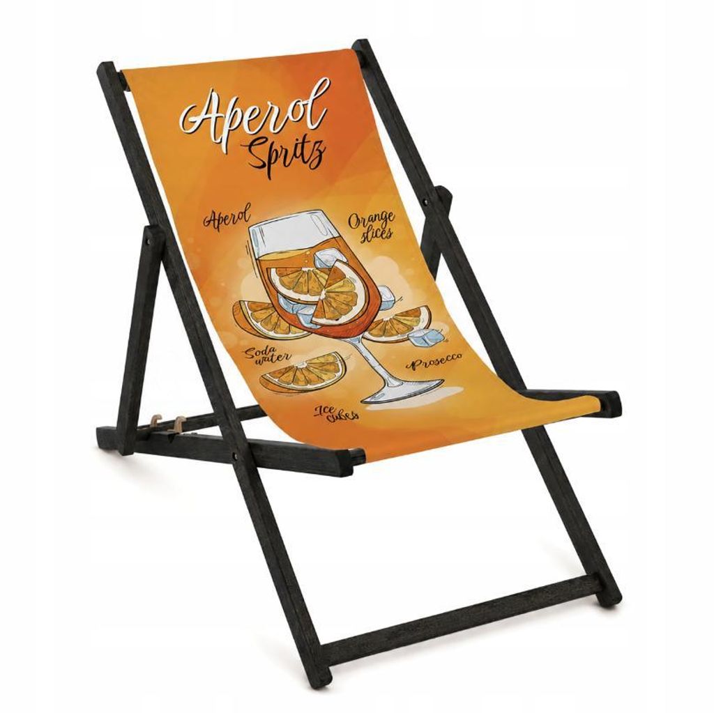 Premium Holz Gartenliege mit schwarzem Gestell Aperol Spritz – Klappbarer Strandliegestuhl, robust &