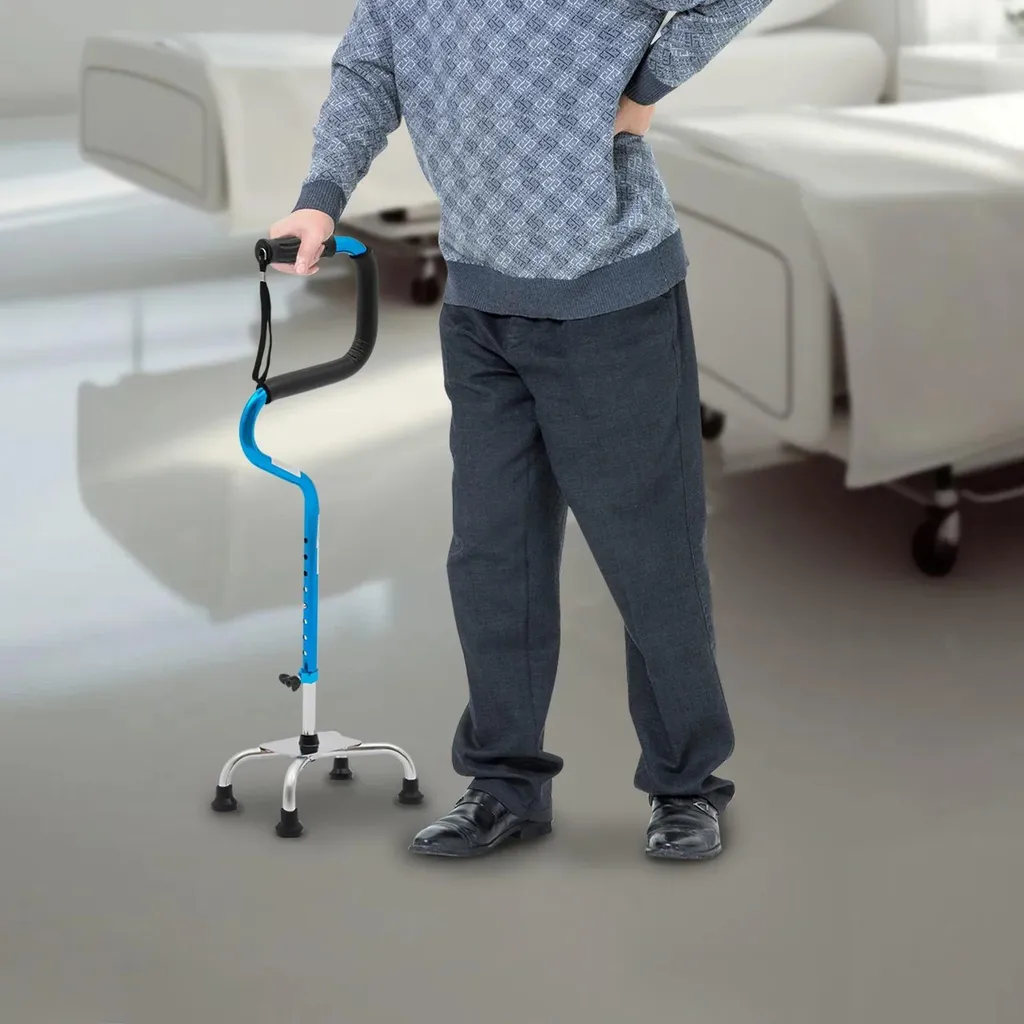 Canne quadripode stable pour aide à la marche et équilibre sécurisé
