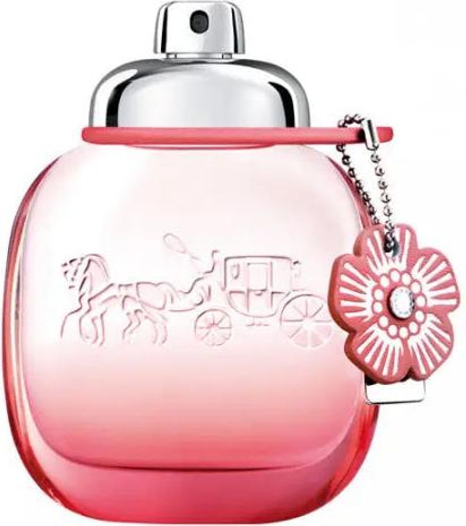 A perfume bottle with a flower charm.