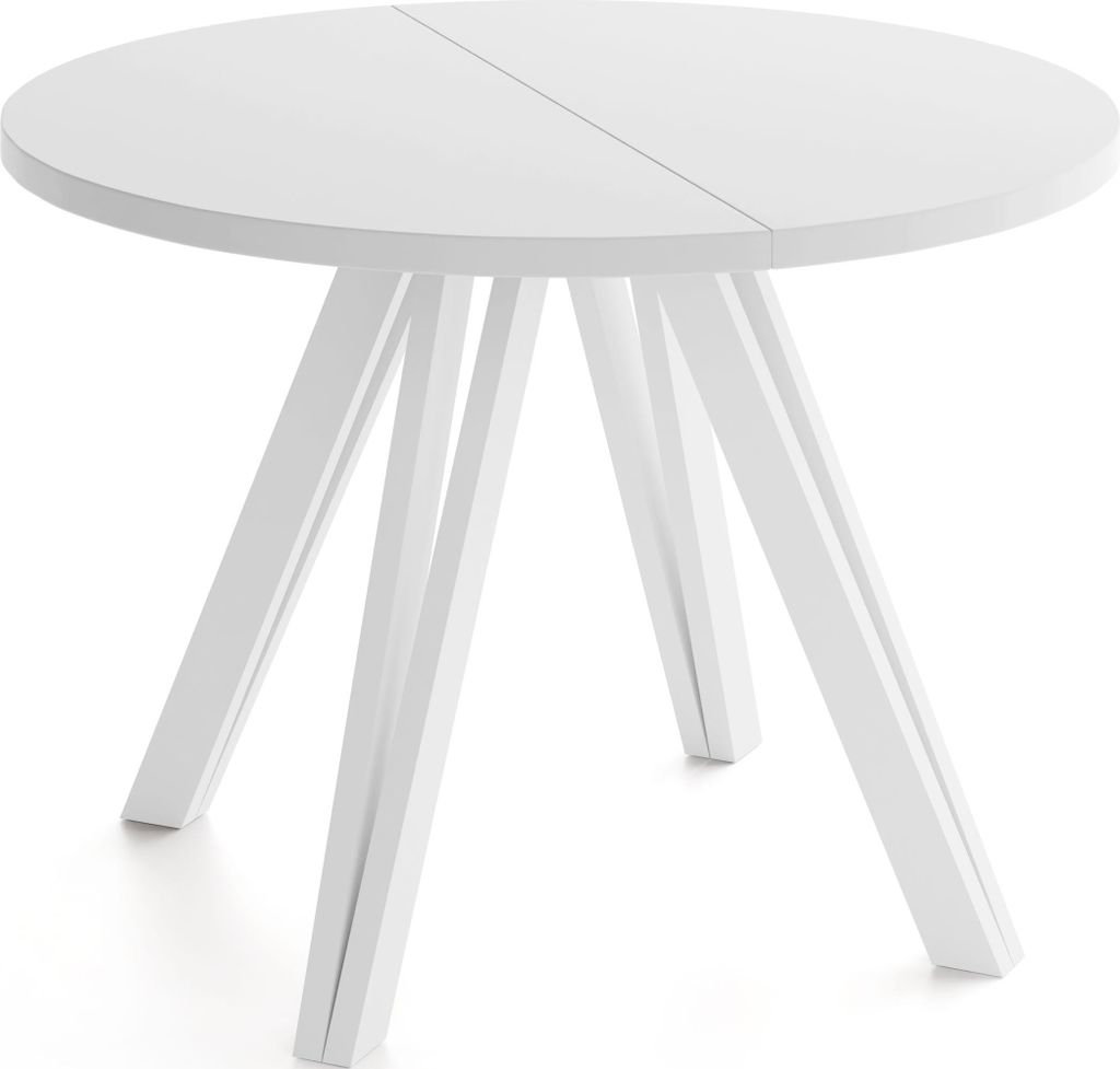 Runder Esstisch Ausziehbar 100–180 cm mit Weißen Holzbeinen aus Buchenholz – Moderner Ausziehtisch für Esszimmer, Küche und Wohnzimmer – T...