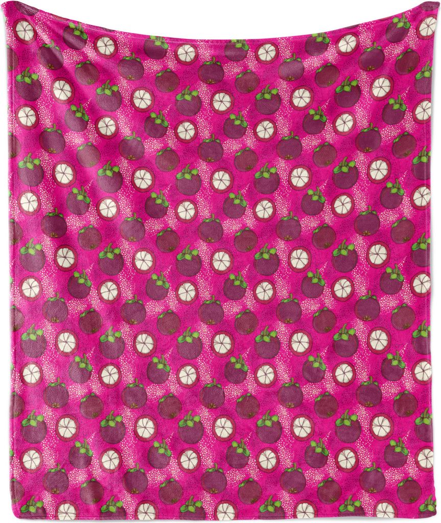 ABAKUHAUS Obst Weich Flanell Fleece Decke, Garcinia Mangosteen Asian Staude im Doodle-Kunst-Art, 175 x 230 cm, Pink Lila