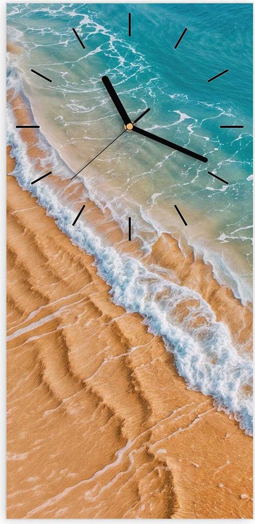 Wanduhr aus Glas mit Motiv Wellen am Strand- 30 x 60 cm - inkl. Aufhängesystem