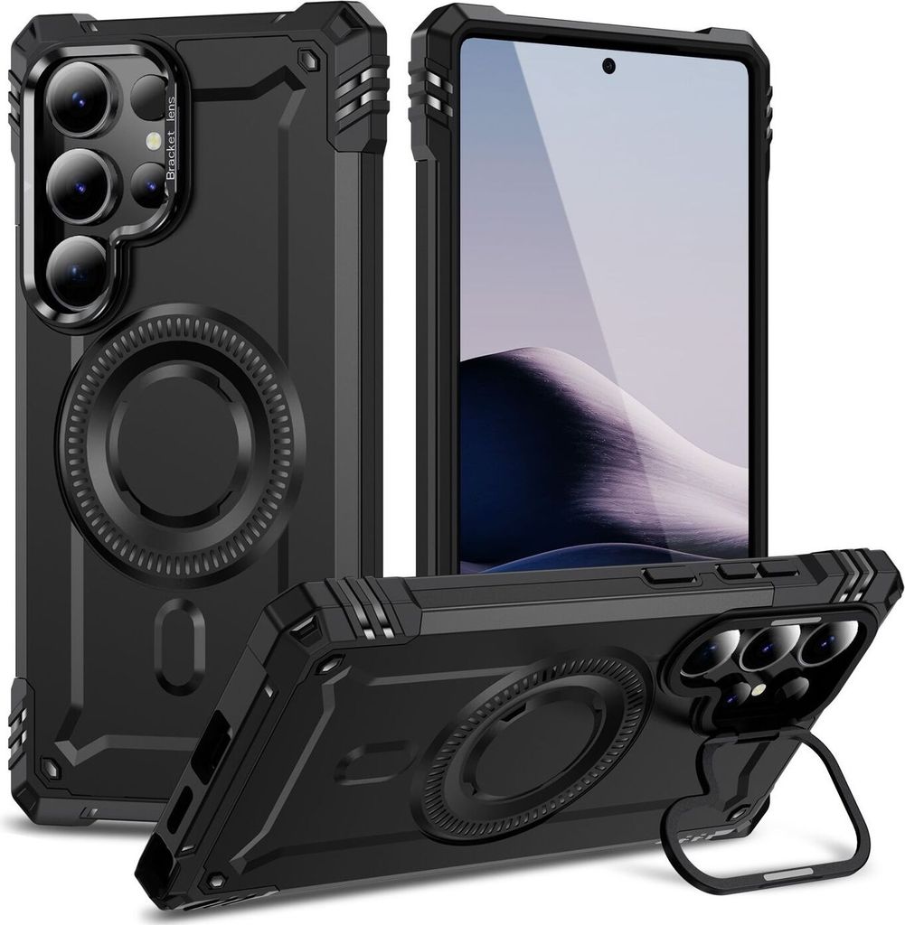 Für Samsung Galaxy S25 Ultra 5G Robuste Hybrid MagSafe Ring Schutz Hülle Schwarz