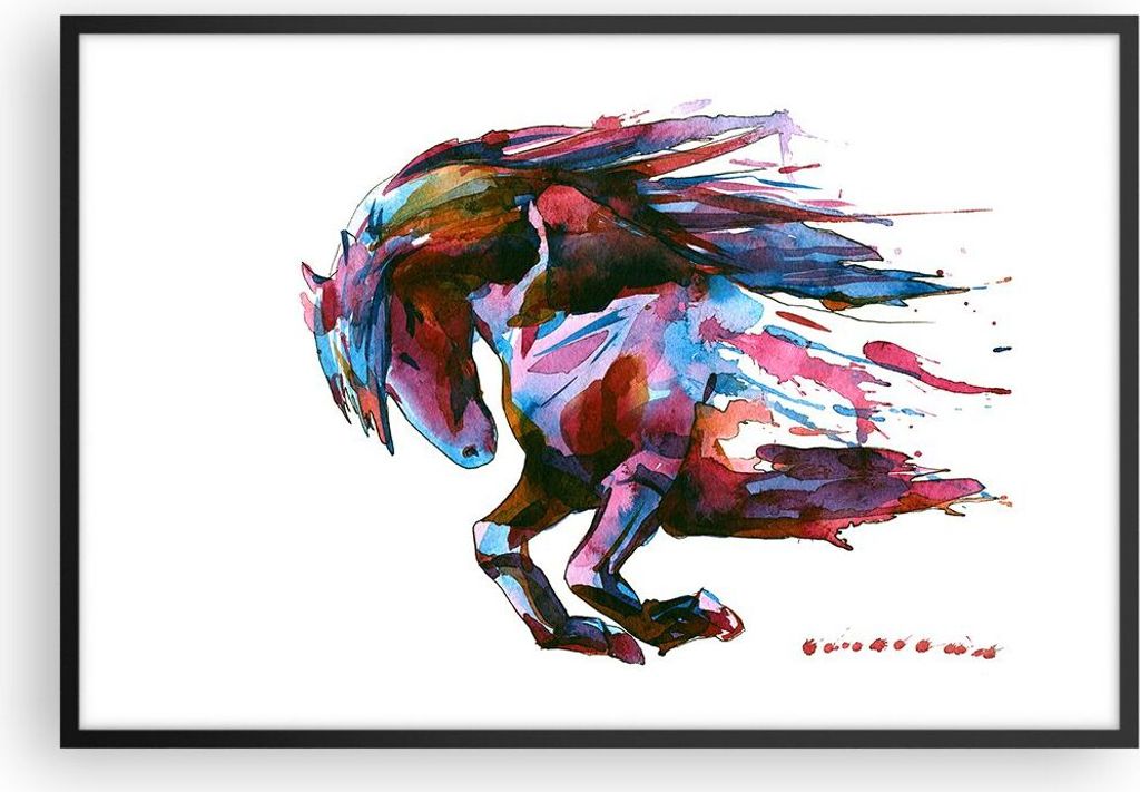 Gerahmtes Poster - Schwarzer Rahmen - Pferd Eleganz wild Tier - 91,5x61 cm - Wand Bild - Wanddeko - Wandbilder - Wandposter - Bilderrahmen - Bilder...
