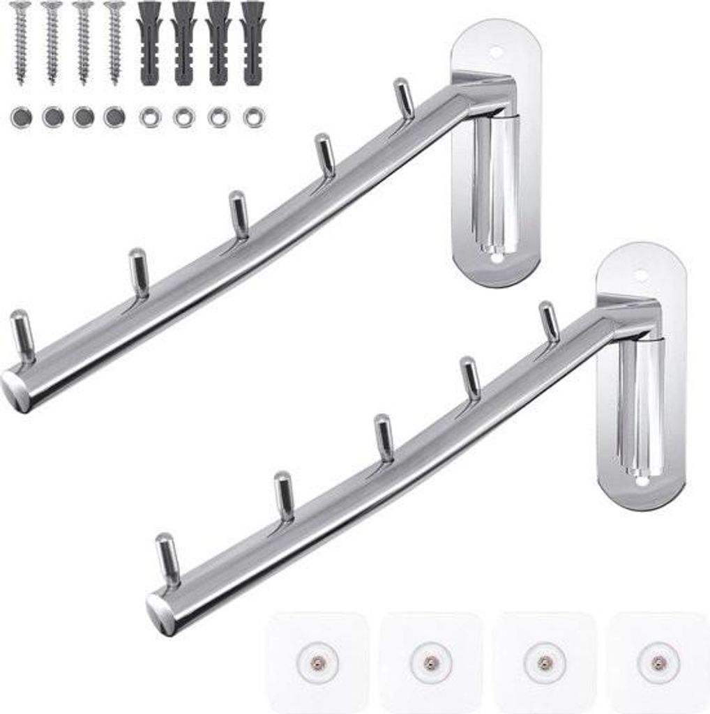 Faltbarer Kleiderständer zur Wandmontage – Ausleger aus Edelstahl 304 – Kleiderbügel für Schlafzimmer, Waschküche, Badezimmer – 2er-Pack