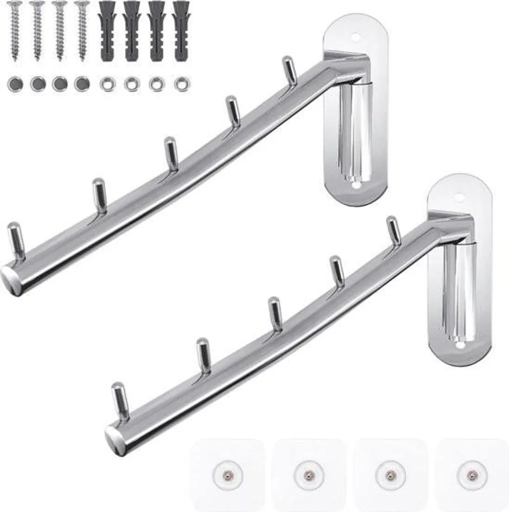 Porte-manteau mural pliable en acier inoxydable 304 - Lot de 2 Argent