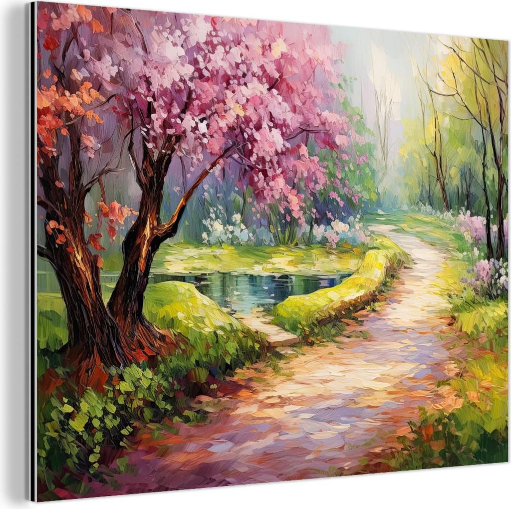 MuchoWow Wanddekoration Metall Metallbild Wandkunst 80x60 cm Aquarell - Natur - Bäume - Kunst - Blumen MuchoWow Aluminium Gemälde - Alubild