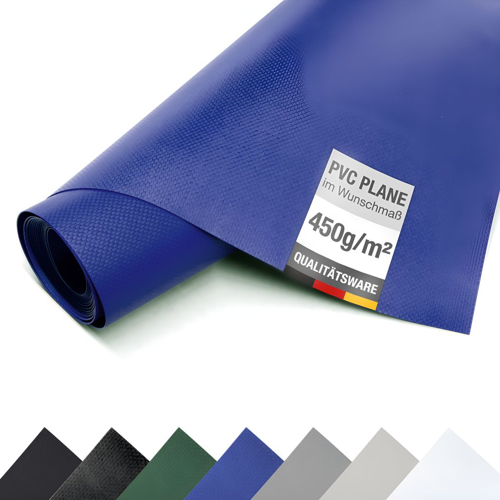 PVC-Plane, LKW Plane, 450g/m², Bache, Schutzplane, Abdeckplane, Meterware- OHNE Ösen- (3m x 16m, Blau RAL5002)