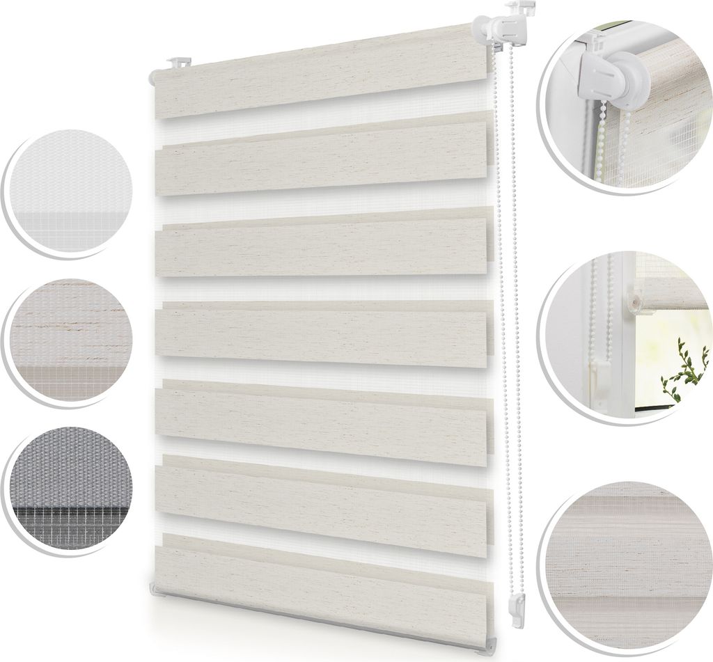 Duo-Rollo Doppelrollo Klemmfix, ohne Bohren, blickdicht Sichtschutz Sonnenschutz Natur,80 cm x 150 cm (B x L)