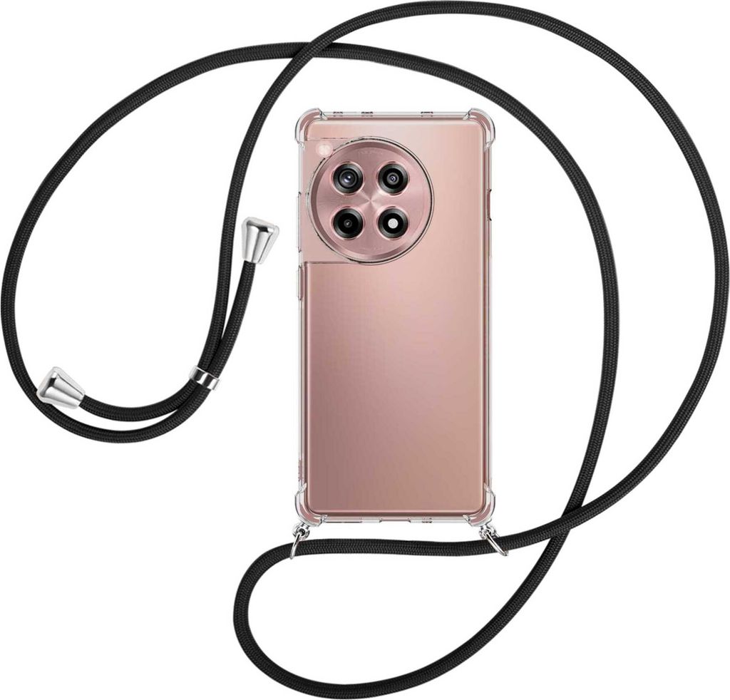 Handykette Backcover-Schutzhülle mit Band (Metall silberfarben) für OnePlus 12R / Ace 3 (6.78'') - schwarz