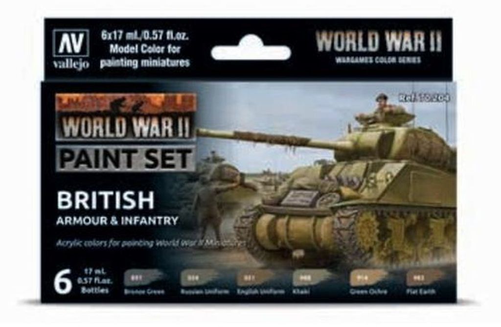 Vallejo Model Color Set 70204 British Armour & Infantry Airbrush Farben