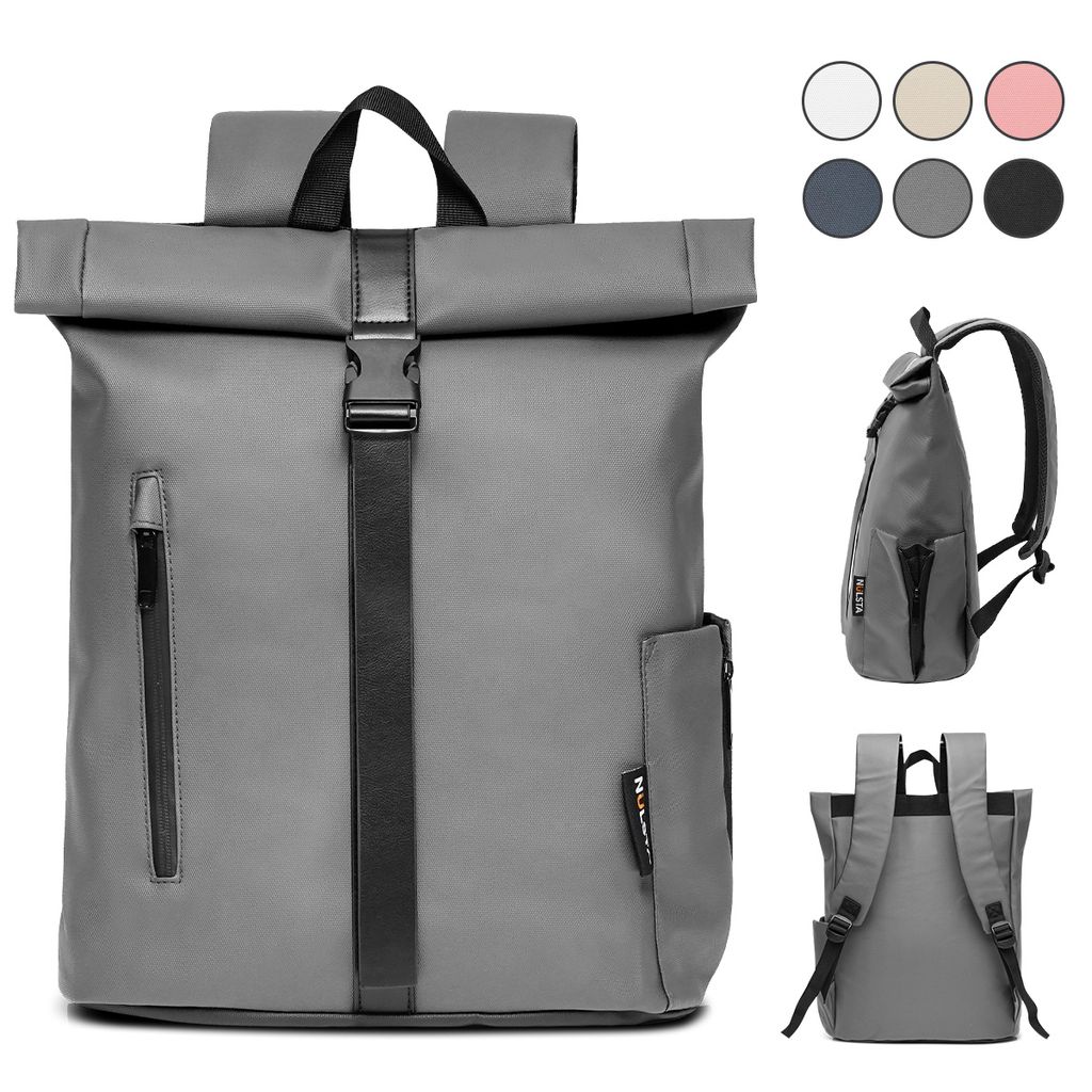 Damen Herren Rolltop Rucksack 25L, Groß Schulrucksack Wasserdicht mit 15,6 Zoll Laptopfach, Backpack für Job Radsport Reisen Freizeit Fahrrad, Grau