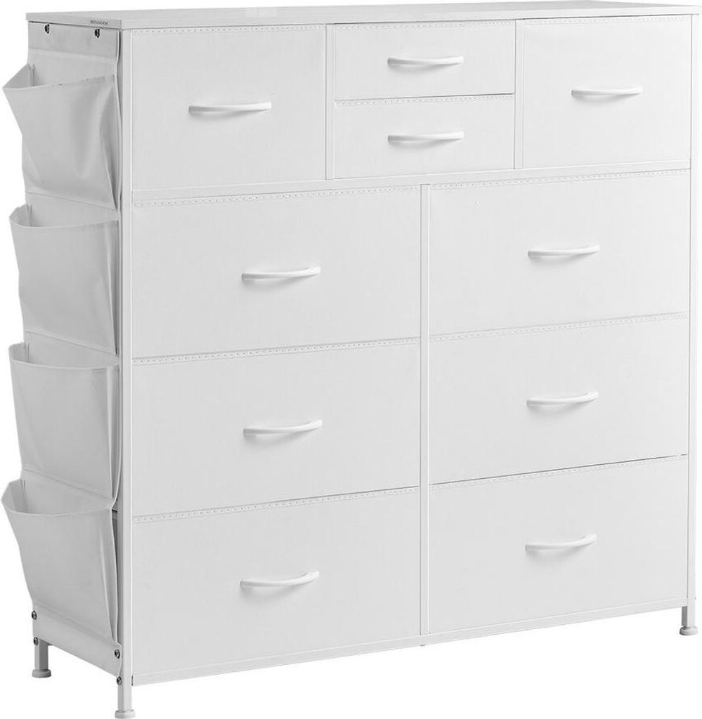 10-Schubladen-Kommode Stoff-Aufbewahrungsschubladen Stoffbehälter & Stahlrahmen Weiß