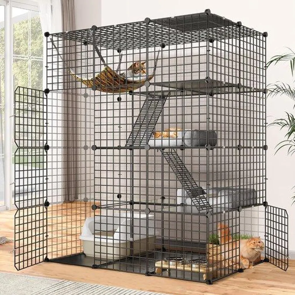 Cage pour chat d'intérieur à plusieurs niveaux - Banc pour chat Confort