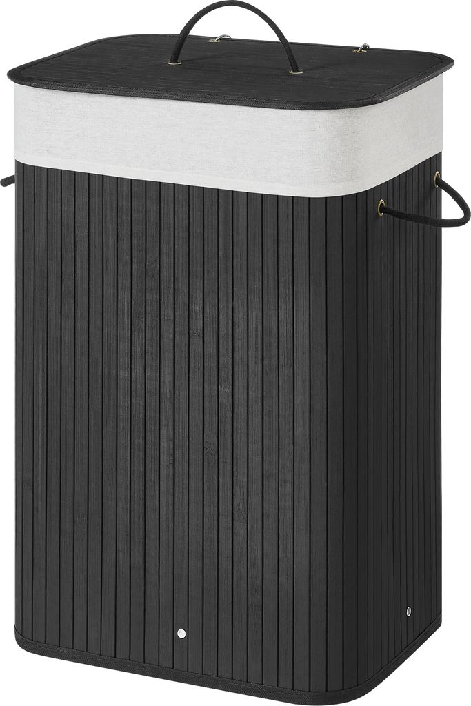 Bambus-Wäschekorb mit Deckel, Baumwolltasche und Griffen, Produktbild 