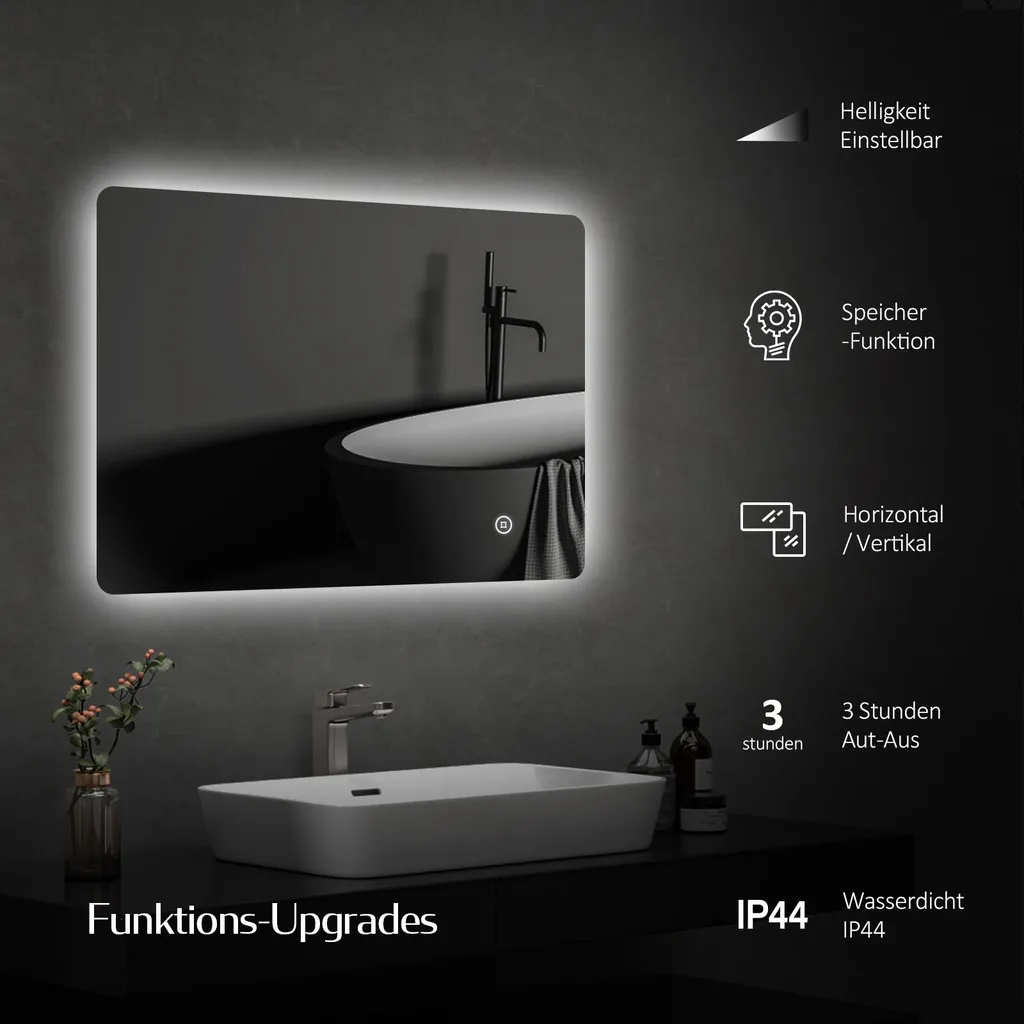 EMKE Specchio Da Bagno Con Illuminazione Carré Specchio Da Bagno Con Illuminazione Carre Specchio Da Bagno Illuminato Con Cornice Nera Antiappannamento 50 50 Cm 90408961