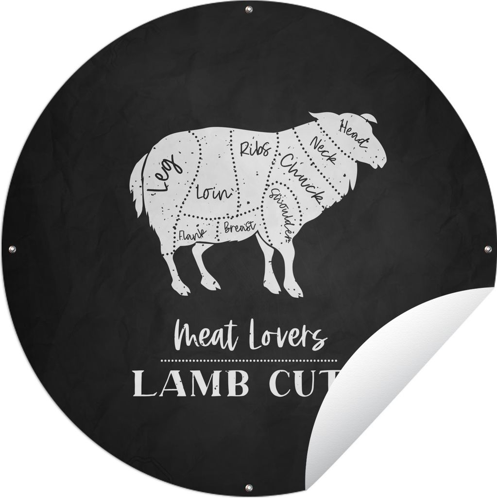 MuchoWow Gartenposter Outdoor-Poster Rund Schaf - Küche - Metzger Ø 60 cm Gartendeko Rundes Poster draußen