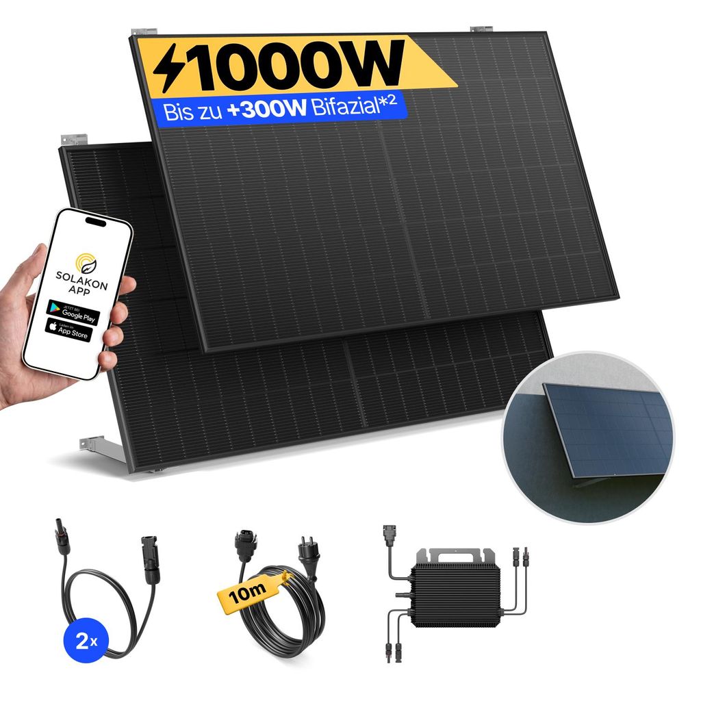 Balkonkraftwerk 1000W Solaranlage mit Wand/Gartenhaus Produktbild 
