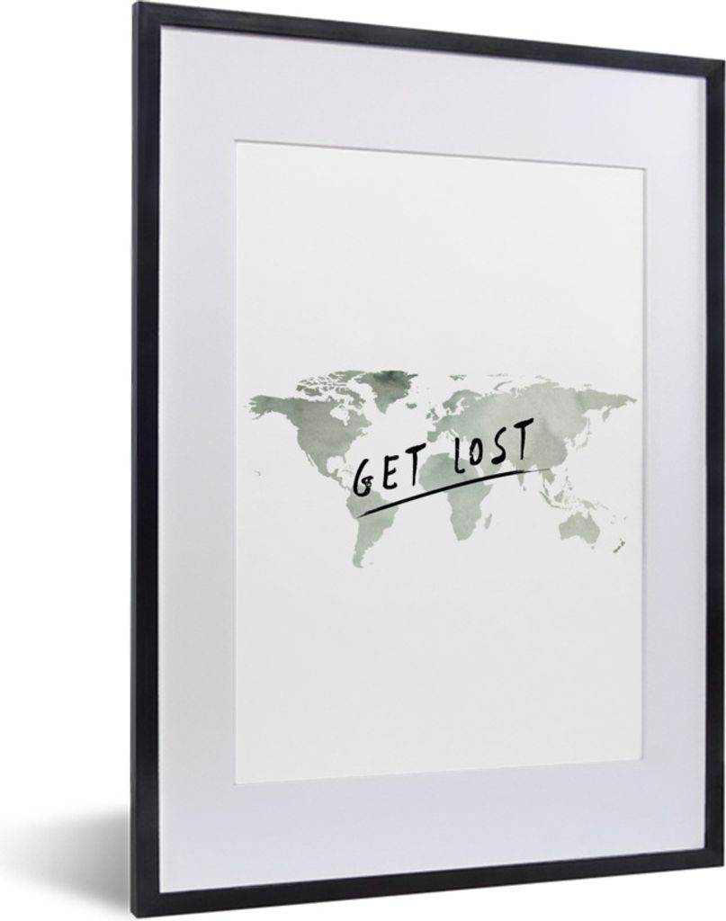 MuchoWow Gerahmtes Poster Weltkarte - Zitate - Aquarell 30x40 cm - Poster mit Schwarzem Bilderrahmen Wandposter Rahmen Foto Bilder - Wandposter S...