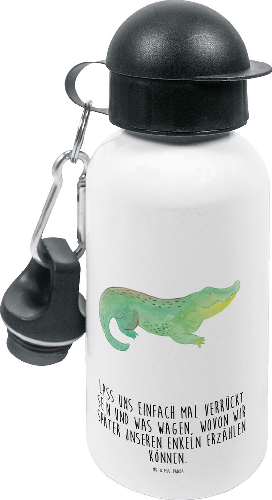 Mr. & Mrs. Panda Wasserflasche Krokodil - Weiß - Geschenk, Reiselust, Lieblingsmensch, Trinkflasche, schulflasche, Beste Freundin, Kinder, Krokodi...