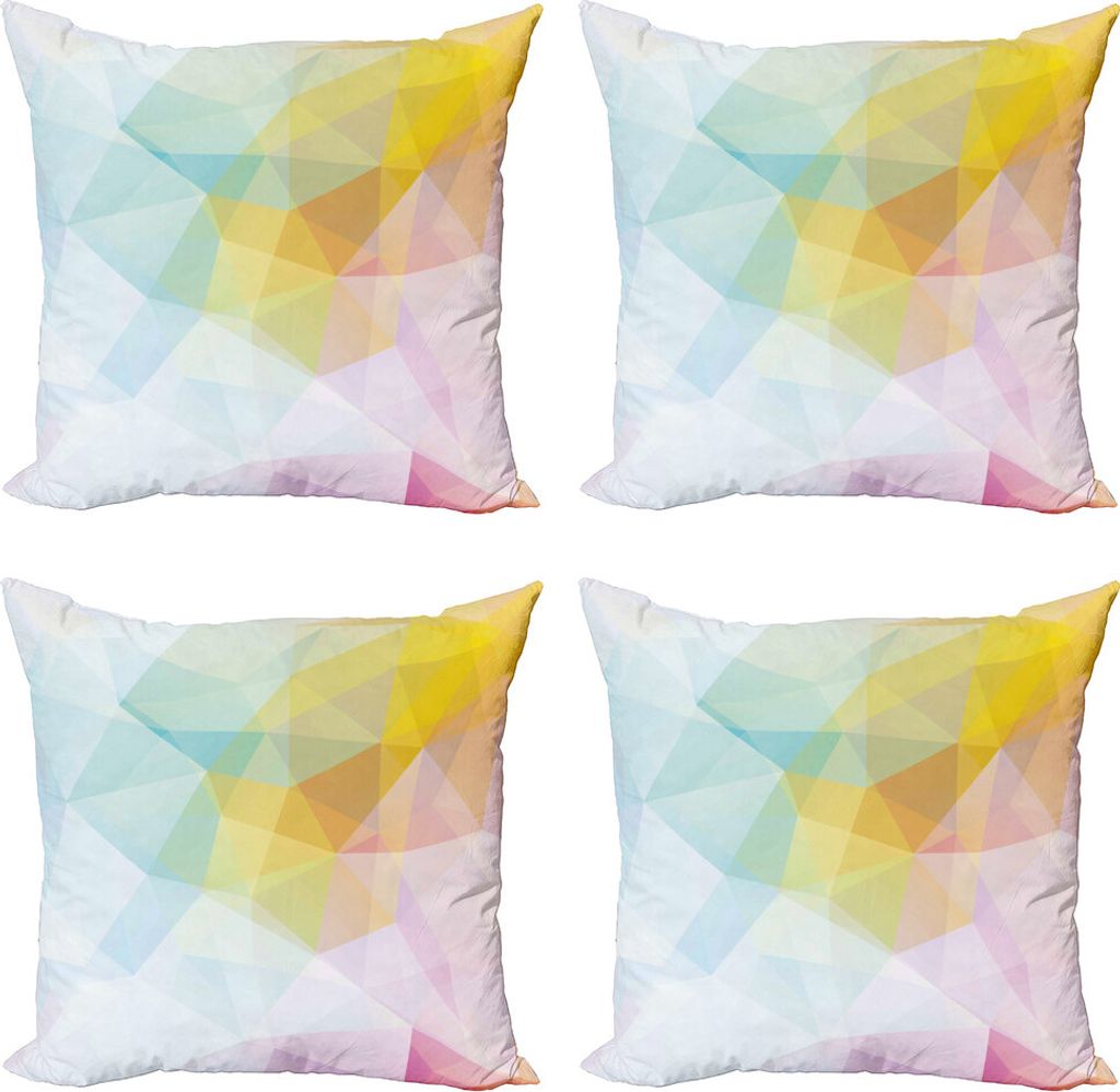 ABAKUHAUS Abstrakt Kissenbezug Set (4 Stück), Quadrate und scharfe Linie, Moderner Doppelseitiger Digitaldruck, 50 cm x 50 cm, Blassblau Gelb