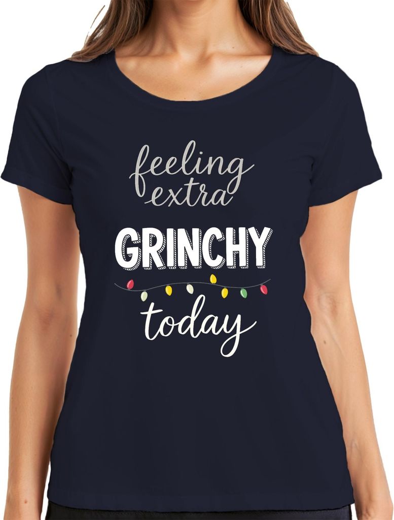 feeling extra GRINCHY today Weihnachten Grinch sarkastisch lustig Damen T-Shirt, Navy, S