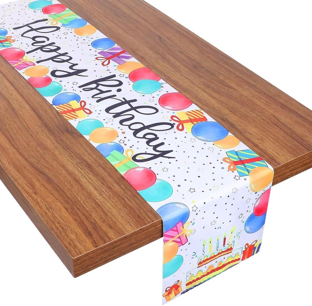 Bunte Happy Birthday Tischdecke, 182cm × 33,5cm für die Produktbild 