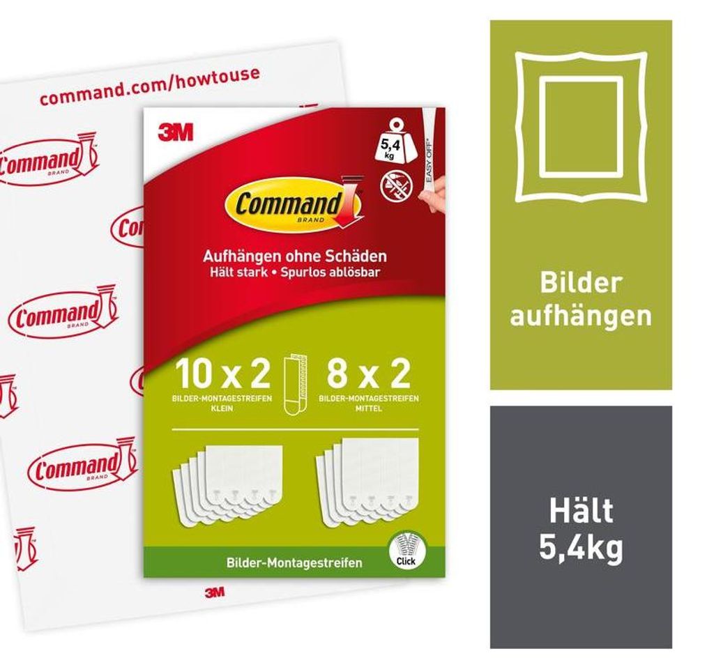 Command™ Bilder-Montage-Strips, Größen S und M, weiß, Produktbild 